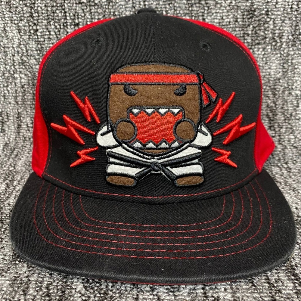Vintage Domo Kun Ninja Snapback Hat Black Red Karate Martial Arts NHK Mascot Cap